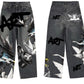 Stylish black baggy jeans with digital print design and 32-inch length