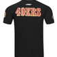 Close-up of the black Pro Standard San Francisco 49ers Men's S/S City Ransom Tee showcasing the team emblem and stylish print