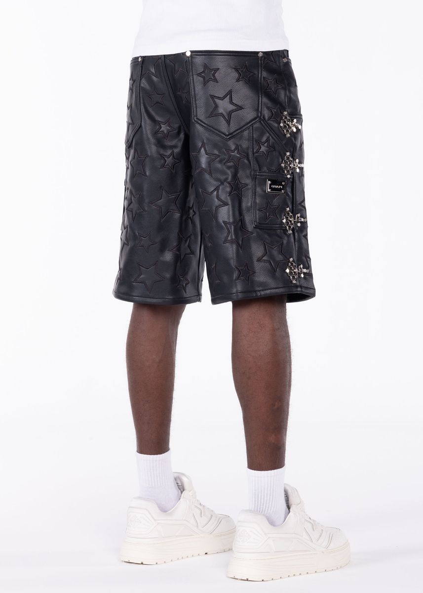 Guapi Obsidian Black Stars Leather Shorts