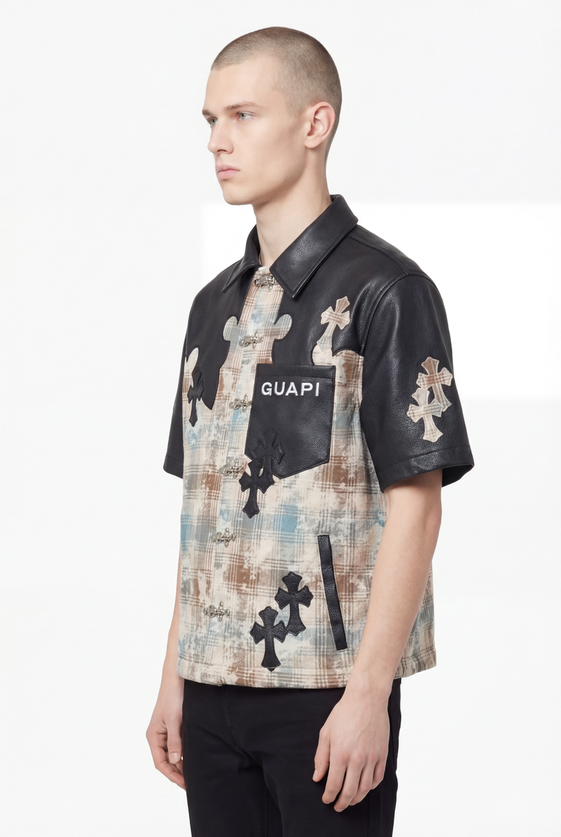 Guapi Tan Cross Patch Button Shirt