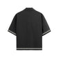 Full view of the Almost Someday Daydream black button-up shirt displaying its tailored fit and stylish collar design