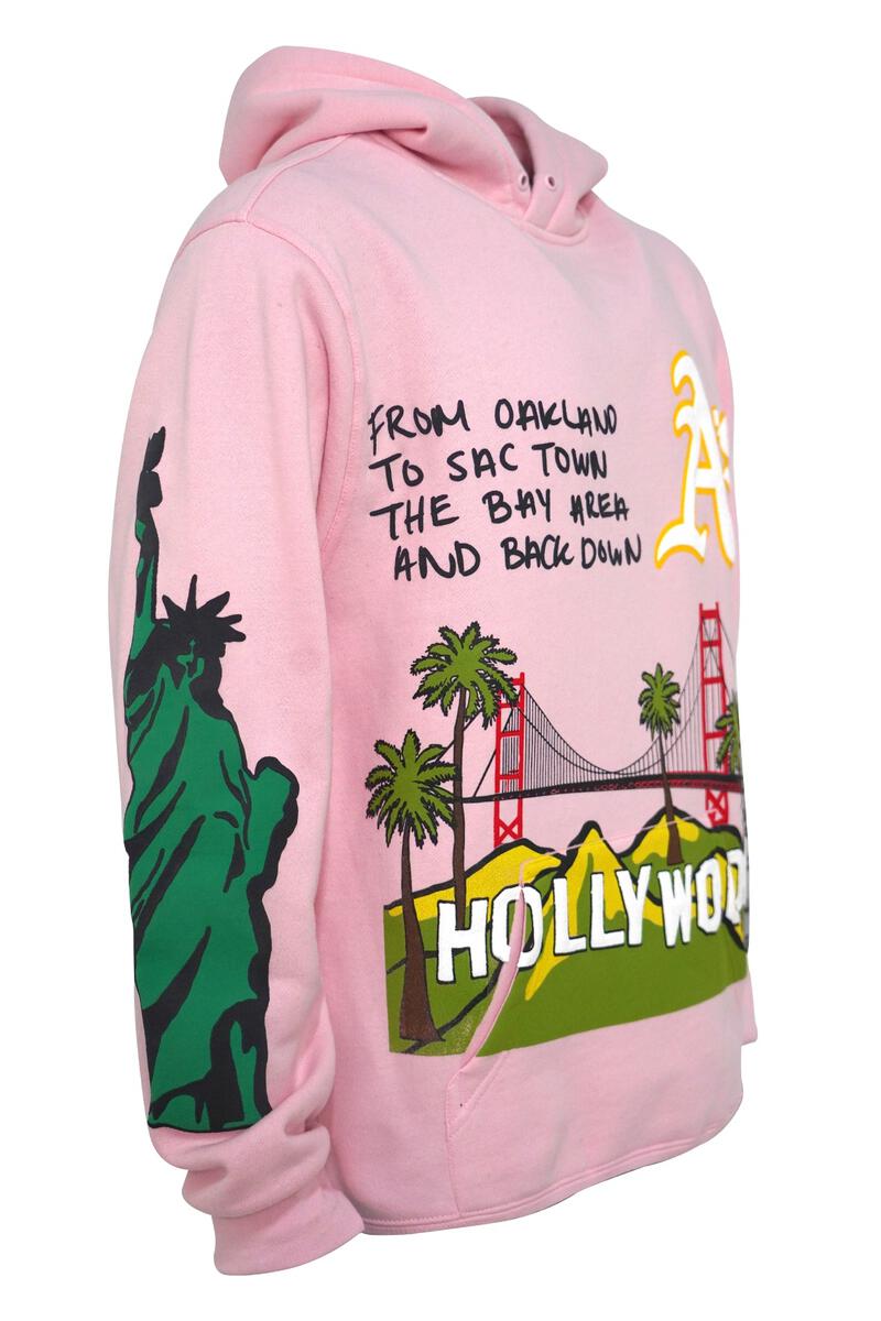 Stylish pink Homme + Femme CALI to NYC Hoodie featuring comfortable design and trendy look for men and women