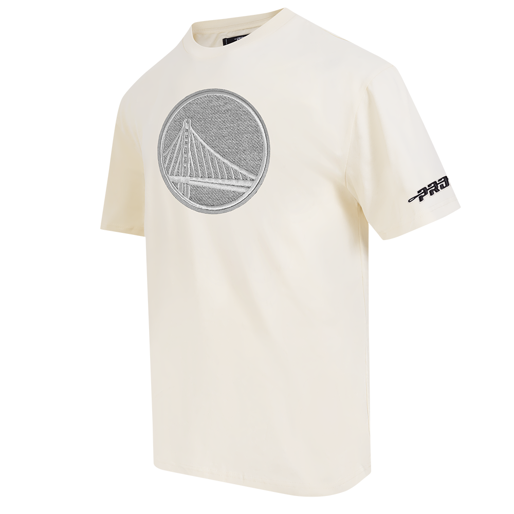 Eggshell-colored Pro Standard Golden State Warriors tee featuring classic reverse French Terry fabric and team branding
