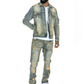 Side angle of Makobi Moreli Dirt Denim Jeans emphasizing the distressed denim texture and stitching