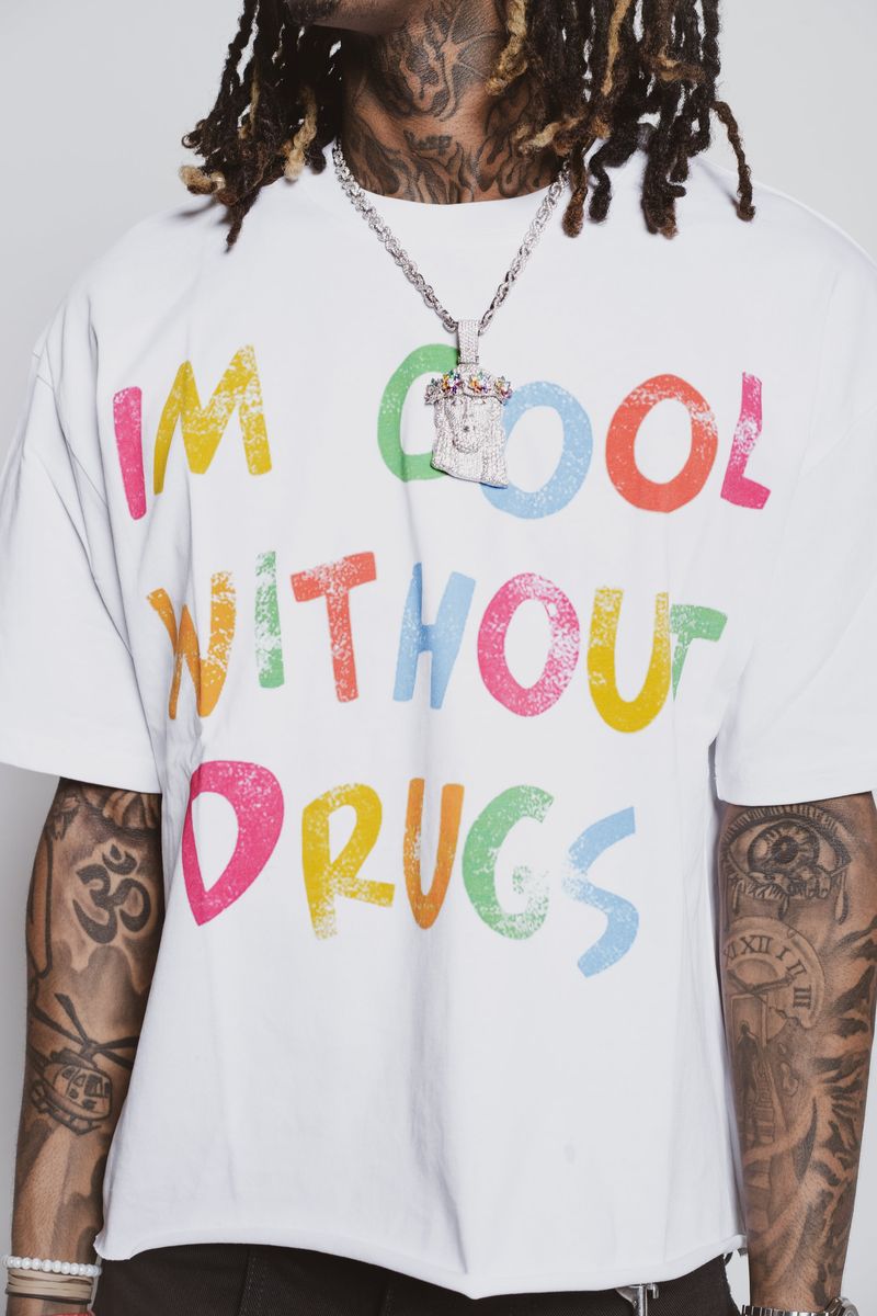 Addicts ATL "Cool Without Drugs" Color Letters White Tee