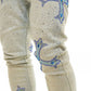 Light blue denim flare jeans featuring detailed rhinestone accents and Vicious branding, style VC953