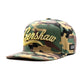 Back view showing woven TMC Flag label on the adjustable strap of the Crenshaw snapback cap