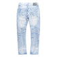 Light blue denim with faded wash and whiskering for a vintage look
