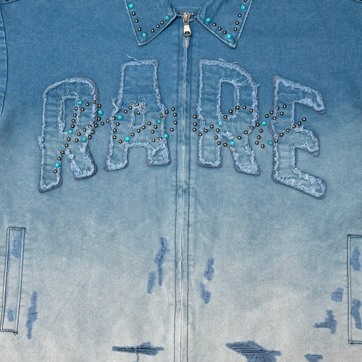 Rare Peace "Value" Zip Down Rhinestone Denim Blue Shirt (RJ6064 )
