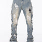 Guapi Vintage Blue Cross Buckle Denim Jeans