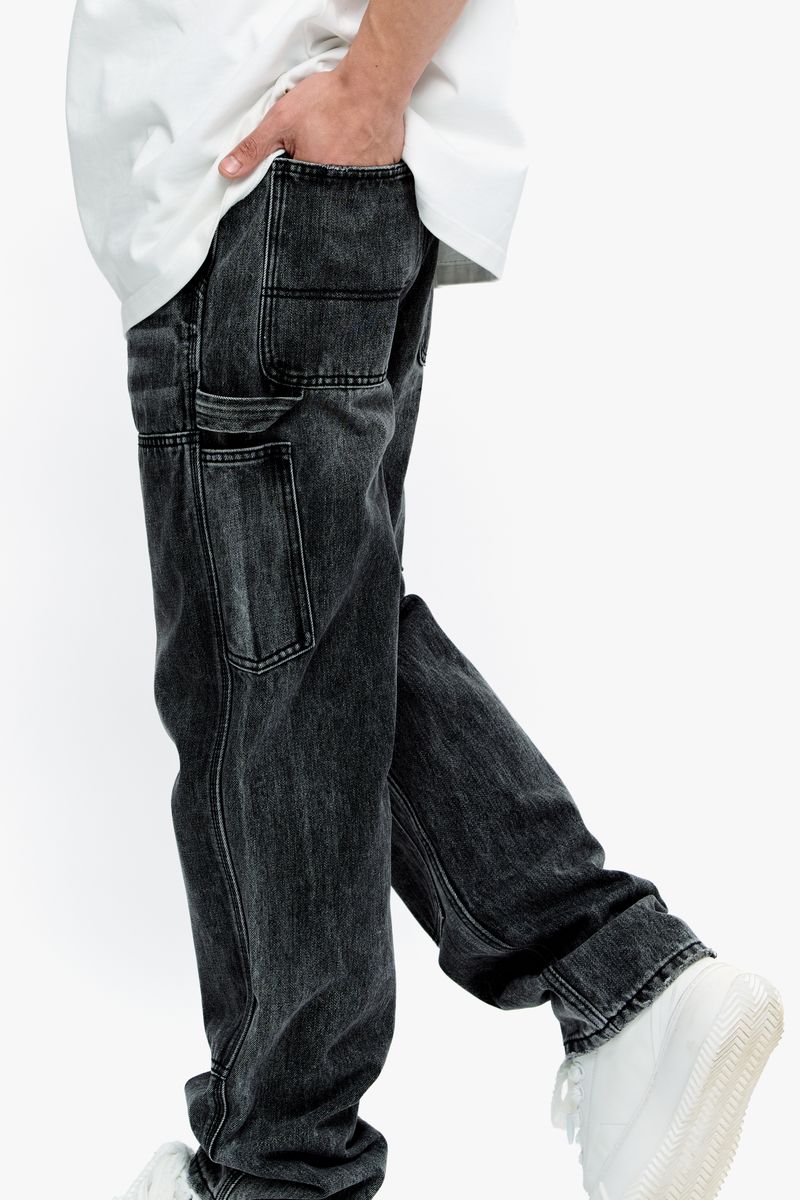Close-up of the grey denim fabric showing the texture and stitching details of Valabasas Mr Straight Grey Denim Jeans
