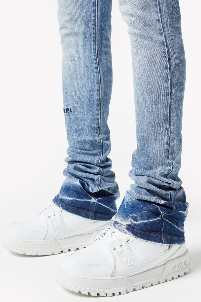 Detailed shot of the stitching and fabric texture of the Guapi Pacific Blue Basics Stacked Denim
