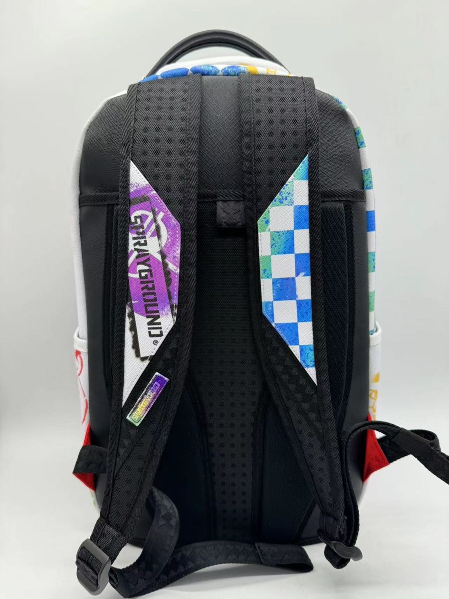 Stylish Sprayground Shark Central Stencils Backpack in white, measuring 18 x 115 x 65 made from 100% PVC material