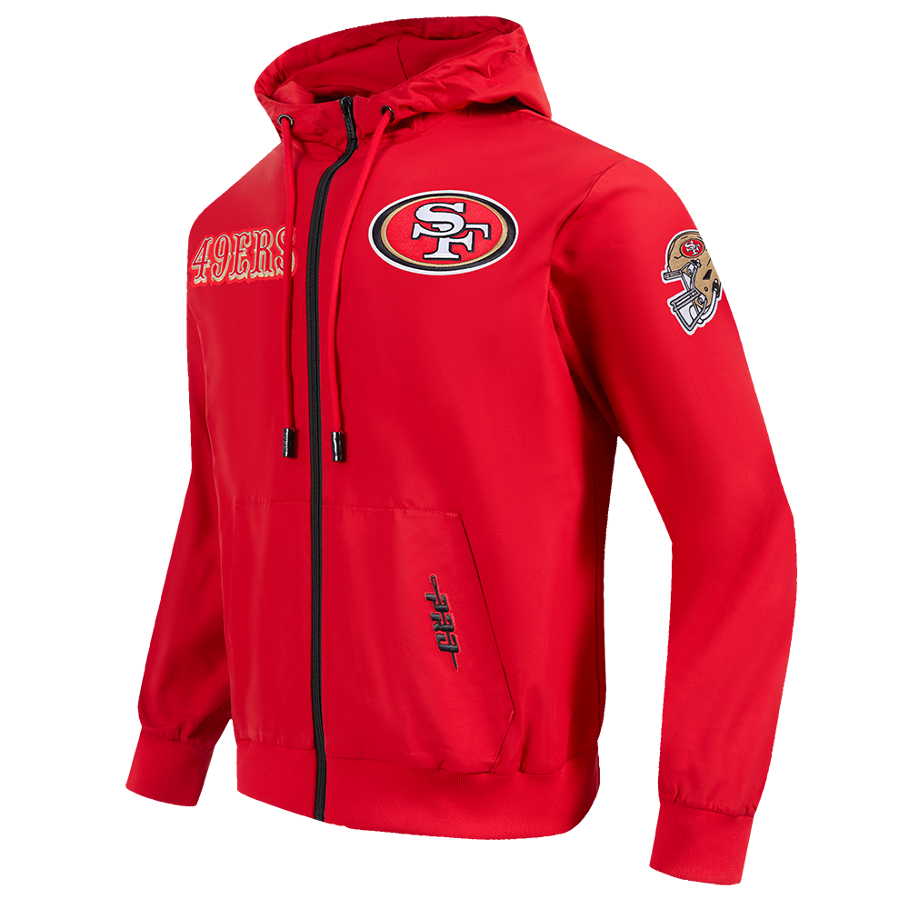 Men's red full zip wind hoodie from Pro Standard 49ers Classic Wind Suit collection