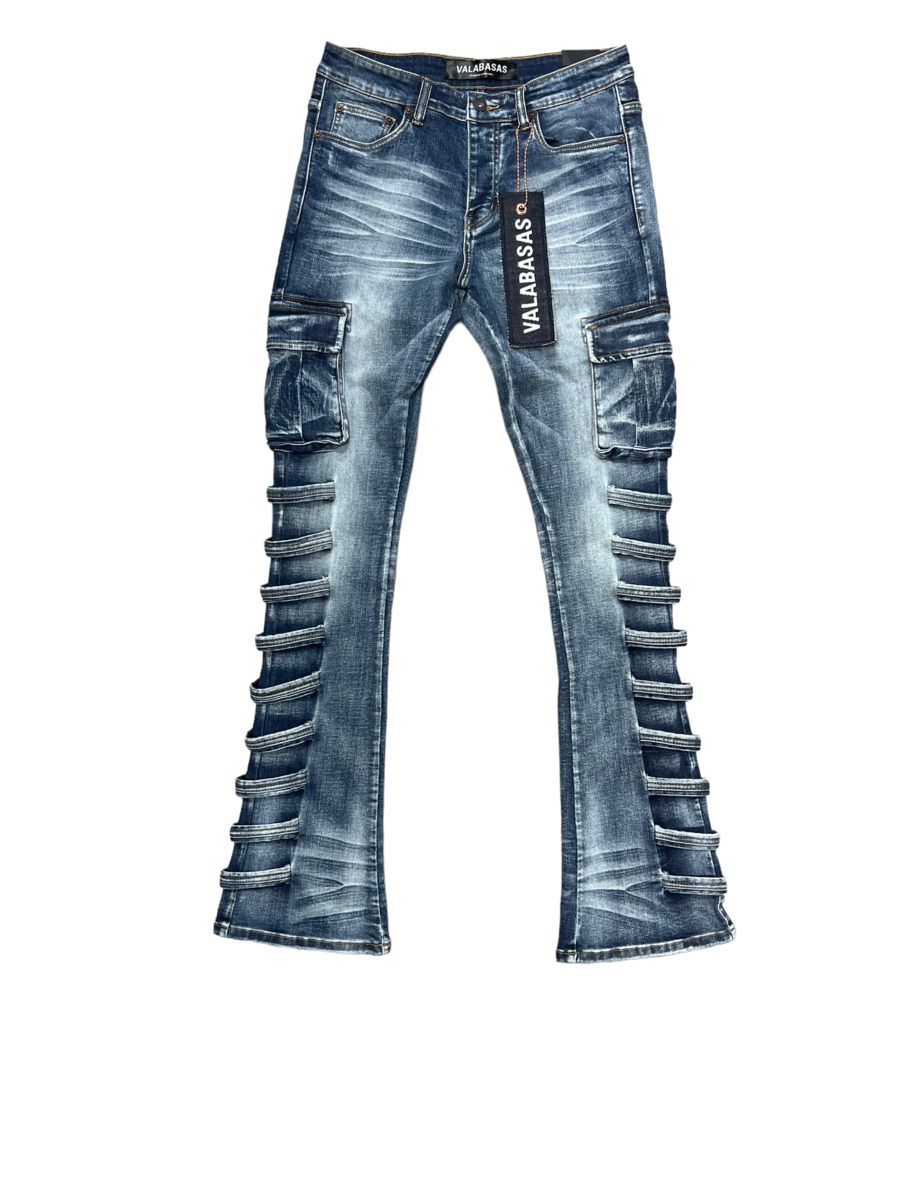 Valabasas Quantico Light Blue Wash Stacked Denim Jeans with distressed details and stacked design