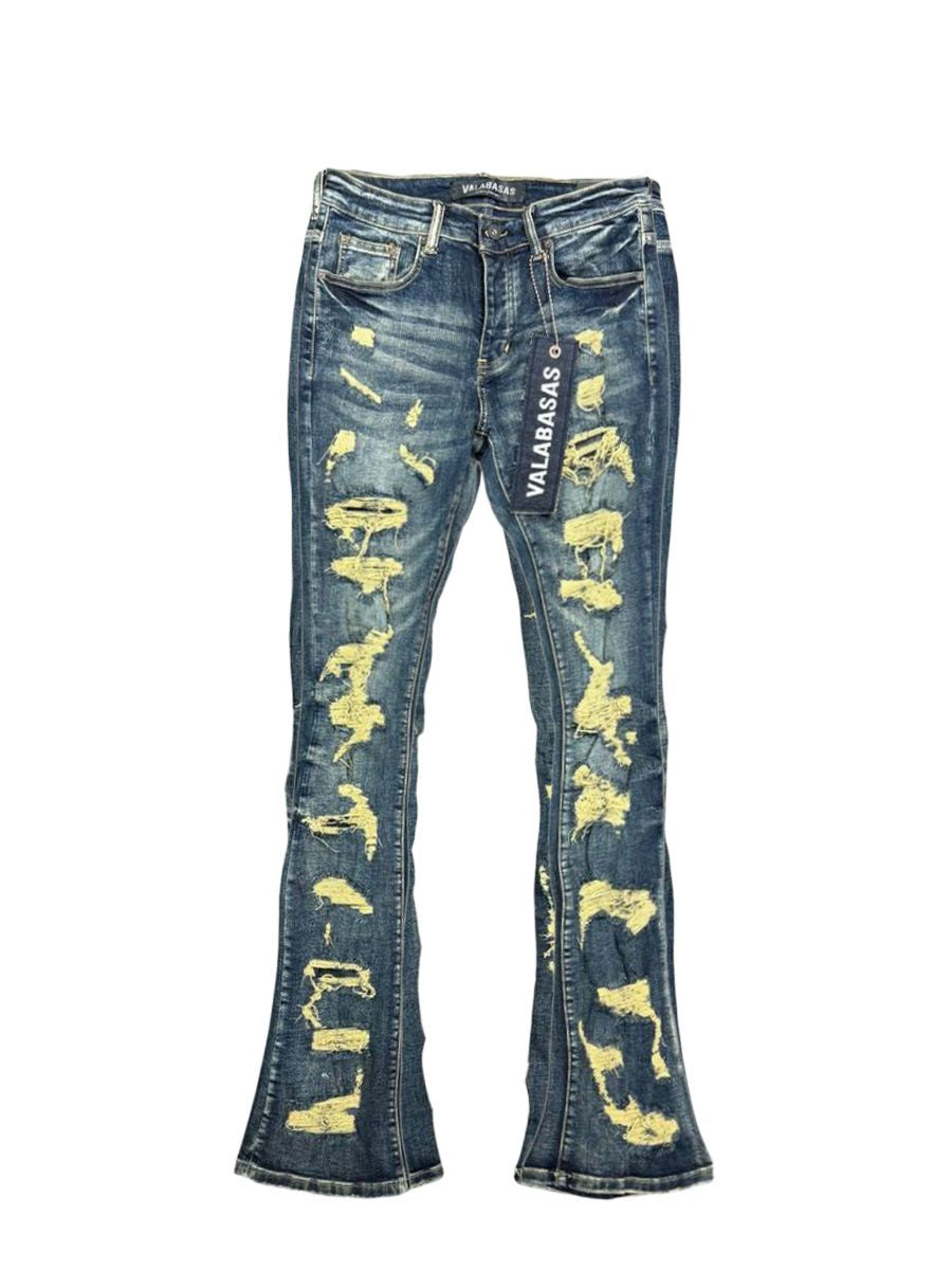 Dark vintage wash stacked flare jeans by Valabasas, model Breach VLBS21101623, featuring a stylish retro fit and stacked flare design for a trendy, vintage-inspired look