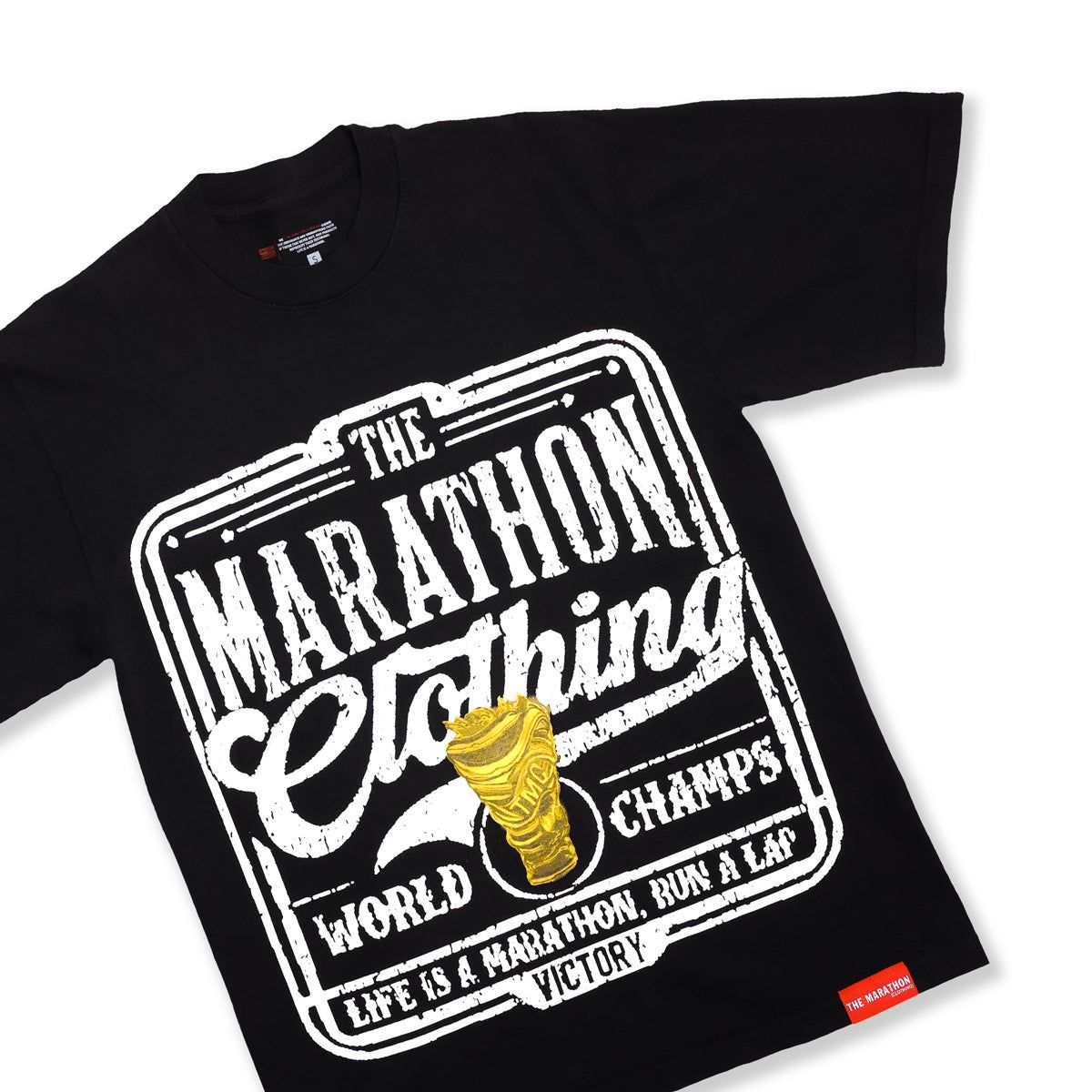 Unisex crewneck T-shirt featuring bold design, 100% heavyweight cotton, and woven hem label for a vintage athletic look