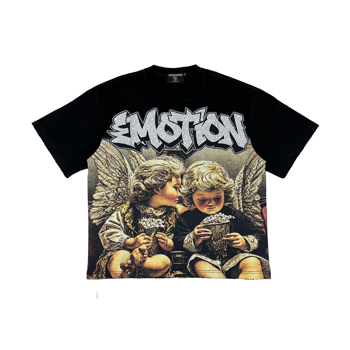 Mixed Emotion "Angel Whispers" Rhinestone Black Tee
