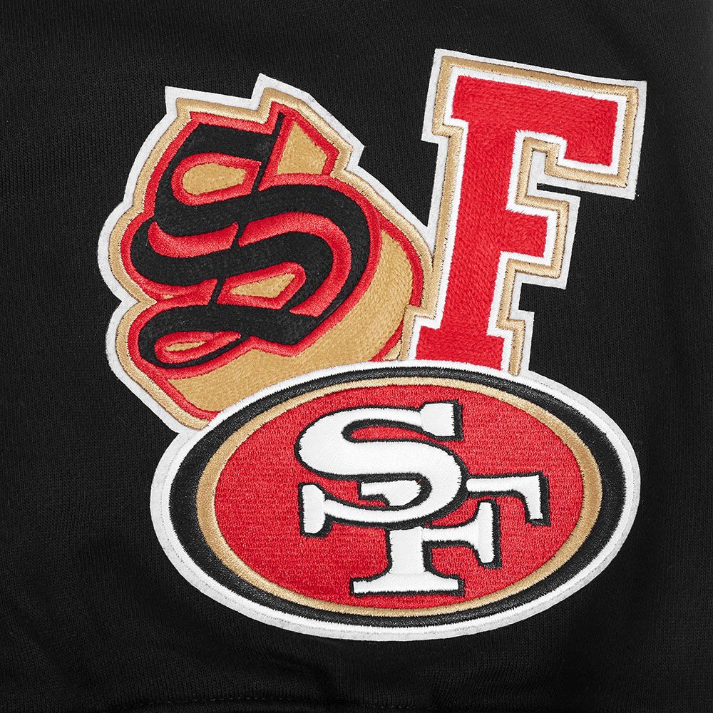 Long description of the Pro Standard 49ers City Ransom Hoodie in black and red featuring team logo and city graphics for San Francisco 49ers fans