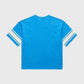 Stone-washed Homme + Femme Kansas cropped blue tee featuring vintage jersey vibe with heavyweight cotton and spring 2025 graphic collection design