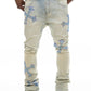 Close-up of Vicious embellished rhinestone light blue denim flare jeans showcasing detailed decoration and high-quality fabric