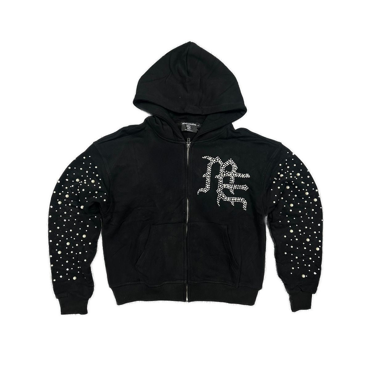 Mixed Emotion "Pearl" Black Rhinestone Zip Up Hoodie
