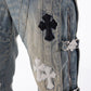Guapi Vintage Blue Cross Buckle Denim Jeans