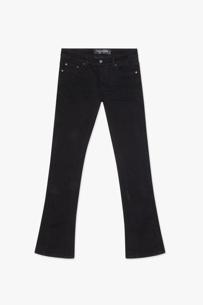 Valabasas Mr Stacked Black Stacked Denim Jeans - Front view with stacked design and distressed details