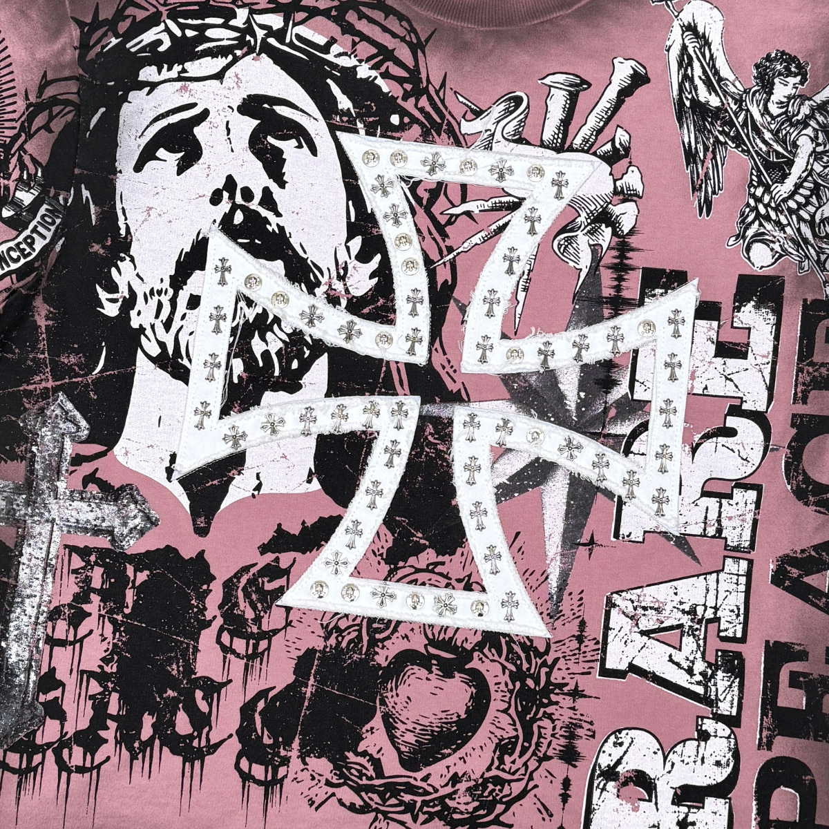 Rare Peace "Mad World" Studded Dust Pink Tee