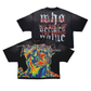 Black tee featuring a vibrant heat map design from Rare Peace with bold print and flocking details