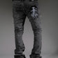 Vicious Grey Embellish Rhinestone Denim Flare Jeans with decorative rhinestone embellishments and a stylish flare design, style VC510 GREY