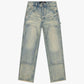 Close-up of the front pocket area of Valabasas Mr Straight vintage wash denim jeans showing detailed stitching