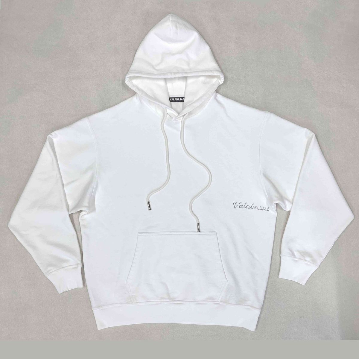 Valabasas Equus White Pullover Hoodie with drawstring hood and front pocket