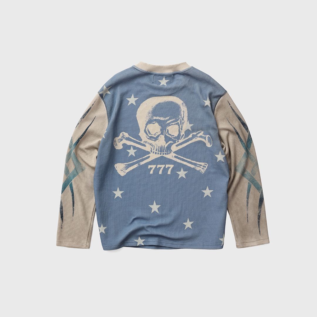 Homme + Femme "777 Maison" Thermal Long Sleeve - Blue/White