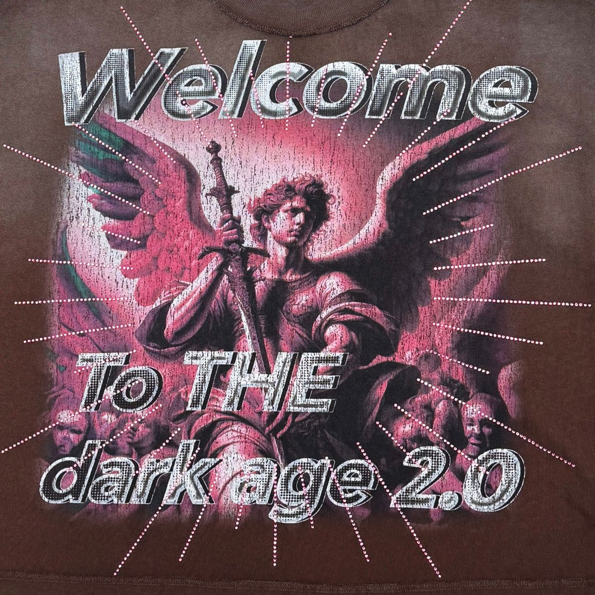 Rare Peace "Dark Age 2.0" All Over Rhinestone Dark Brown Tee