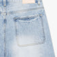 Close-up of the waistband and button closure of Valabasas Mr Shorts light blue denim shorts