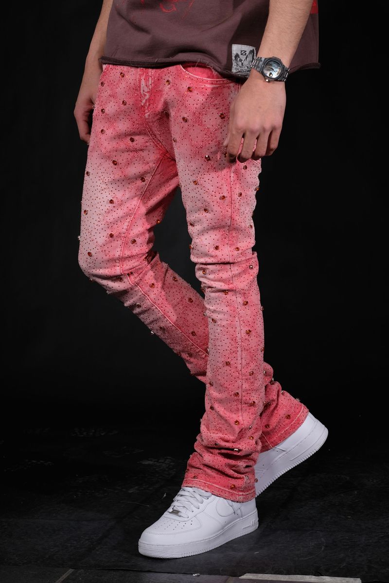 Vicious Embellished Pink Flared Denim Jeans VC510 with intricate embellishments