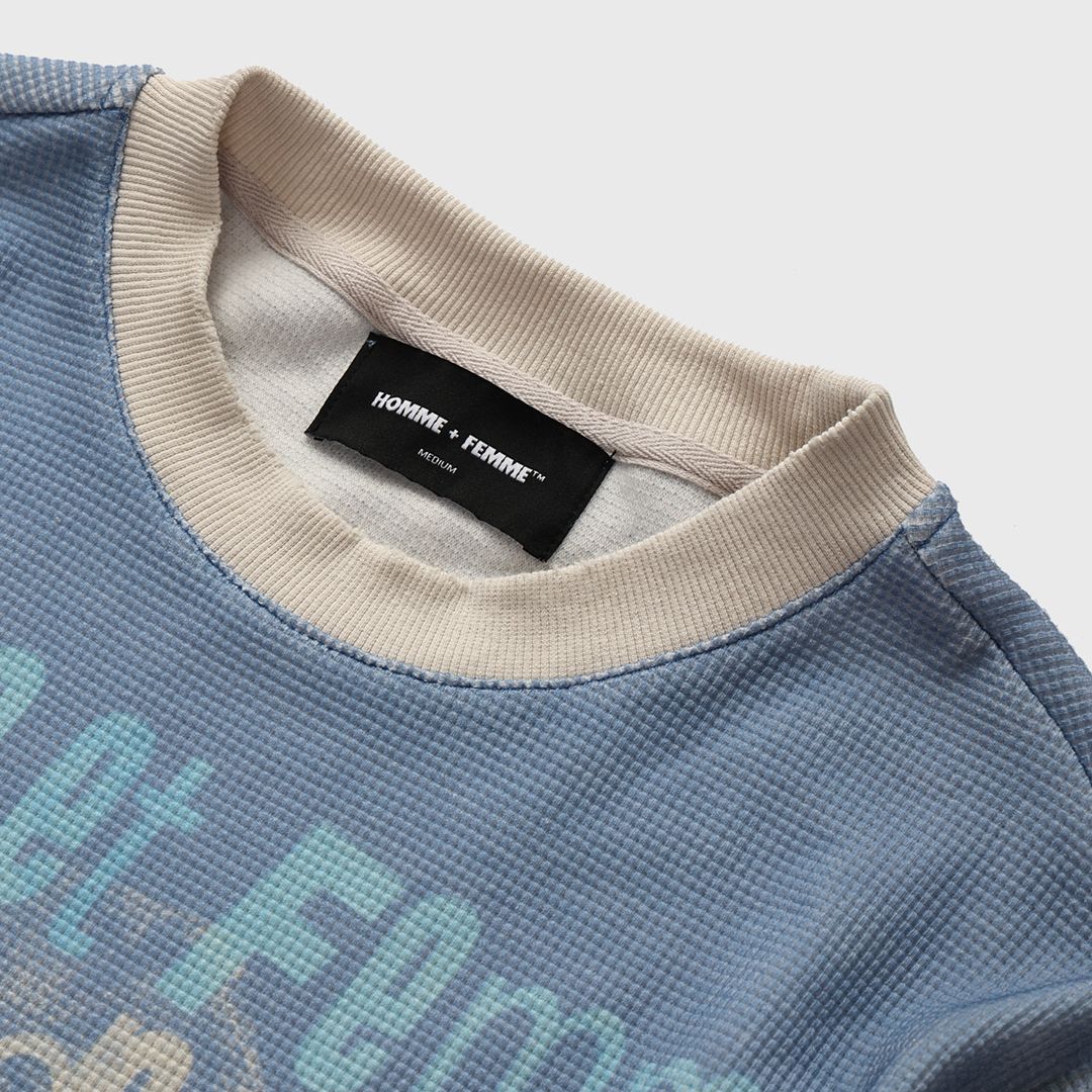 Homme + Femme "777 Maison" Thermal Long Sleeve - Blue/White