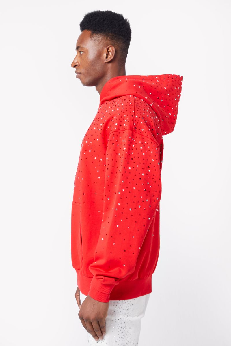 Guapi Blood Red Embellished Hoodie with intricate beading and sequin details