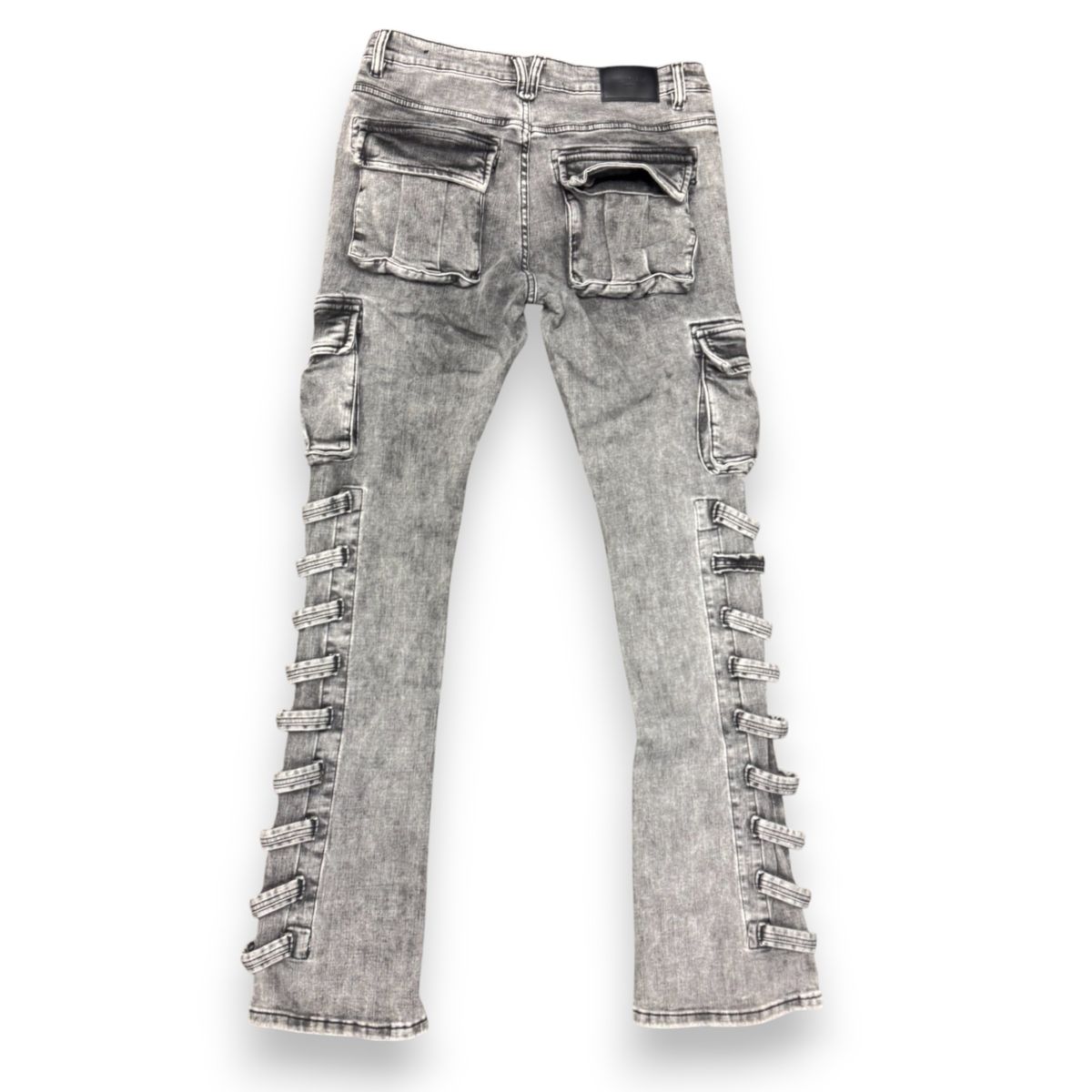 VLBS6032 - Trendy light grey denim jeans with unique stacked style