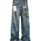 Undeveloped Wideboy Hardware Blue Denim Jeans with sandblast finish and graphic design