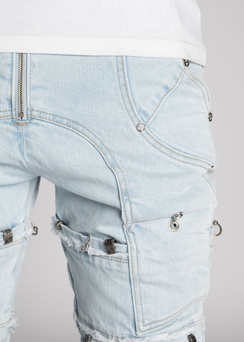 Guapi Aqua Blue Stacked Piercing Denim Jeans