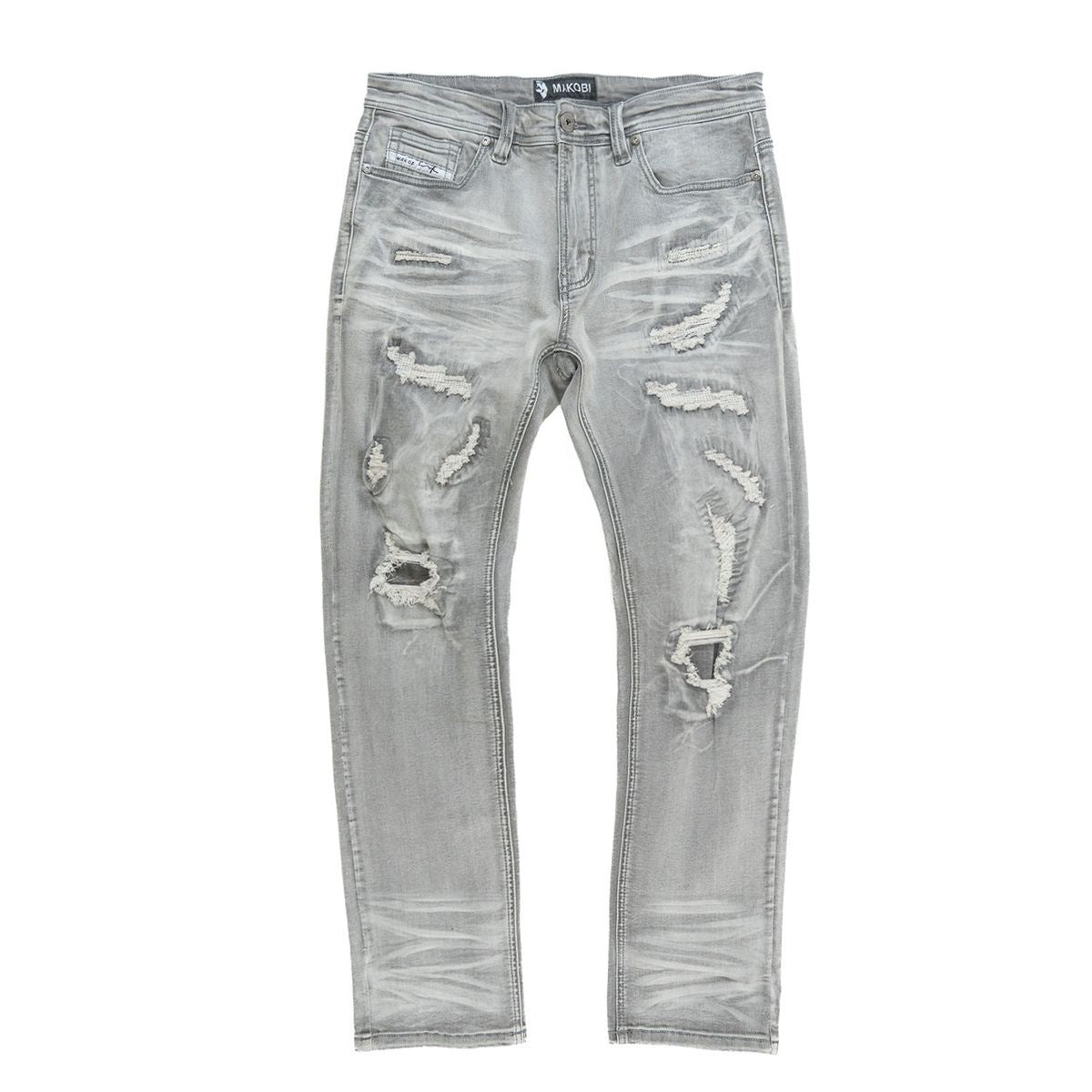 Makobi Romano Grey Jeans with distressed design and slim fit