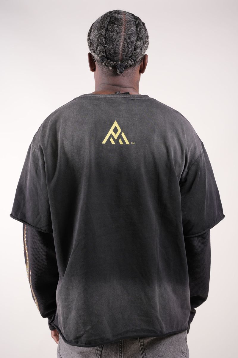 Paper Money "247" Rhinestones Black Layered Long Sleeve