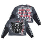 A long-sleeve shirt featuring the Rare Peace RP End of Pax Americana Twofer design in dark grey fabric
