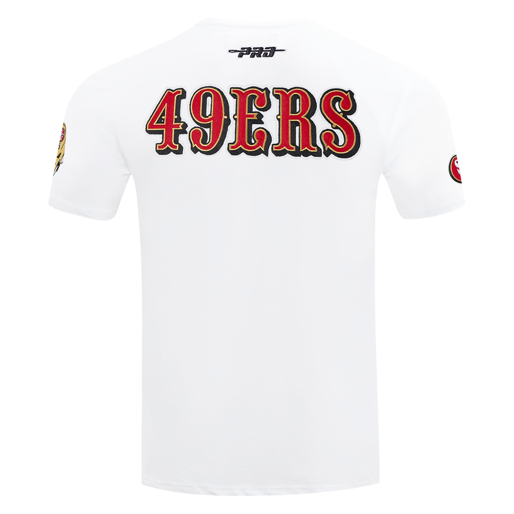 Front view of the Pro Standard San Francisco 49ers City Ransom T-shirt in white with team graphics