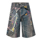 Heavyweight denim fabric with all over graphic print and relaxed fit shorts
