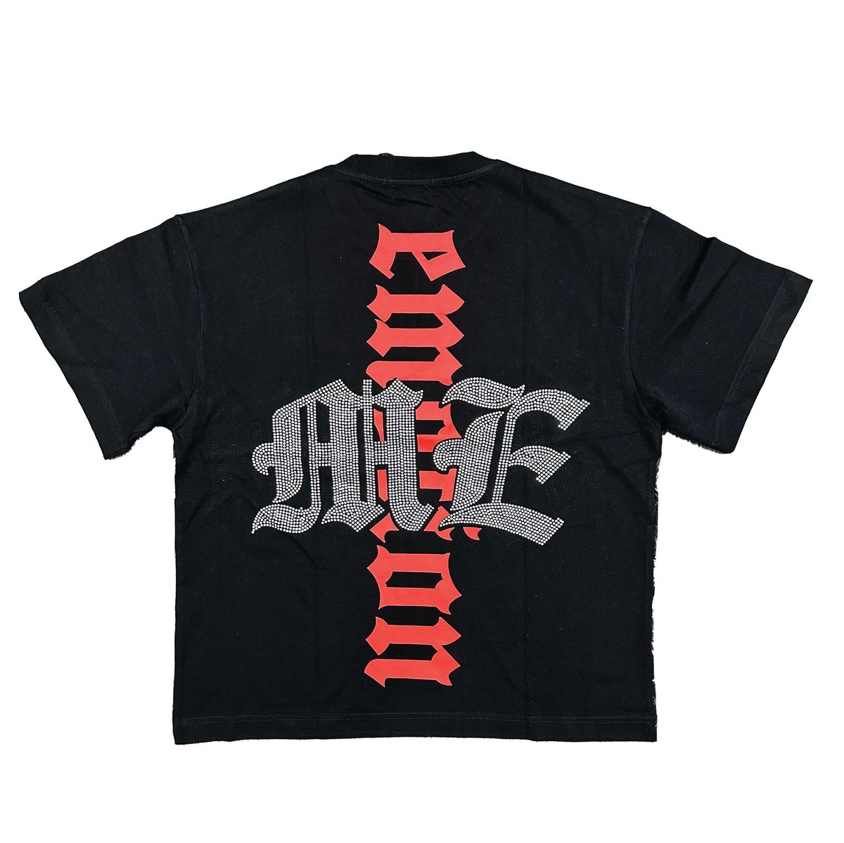 Close-up of the Mixed Emotion Octopus Rhinestone Black Tee highlighting intricate rhinestone details on the octopus graphic