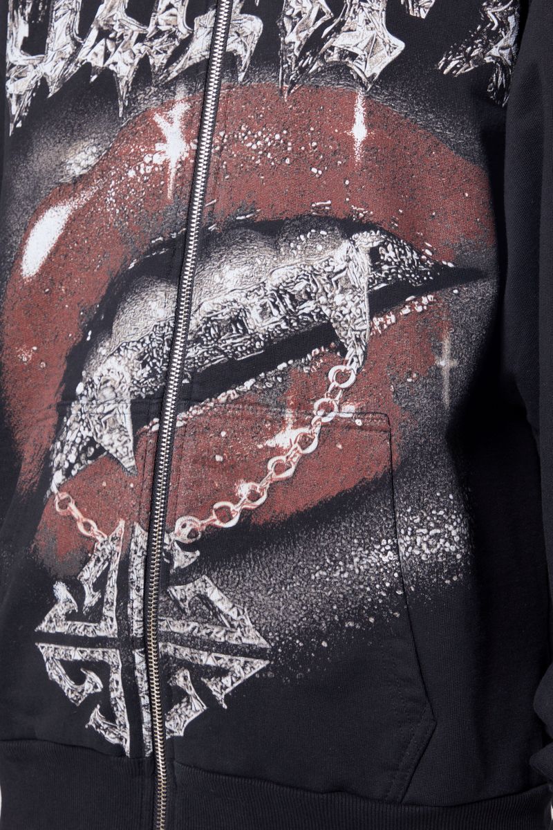 Guapi Chained Zip Black Hoodie with stylish chains and zipper details