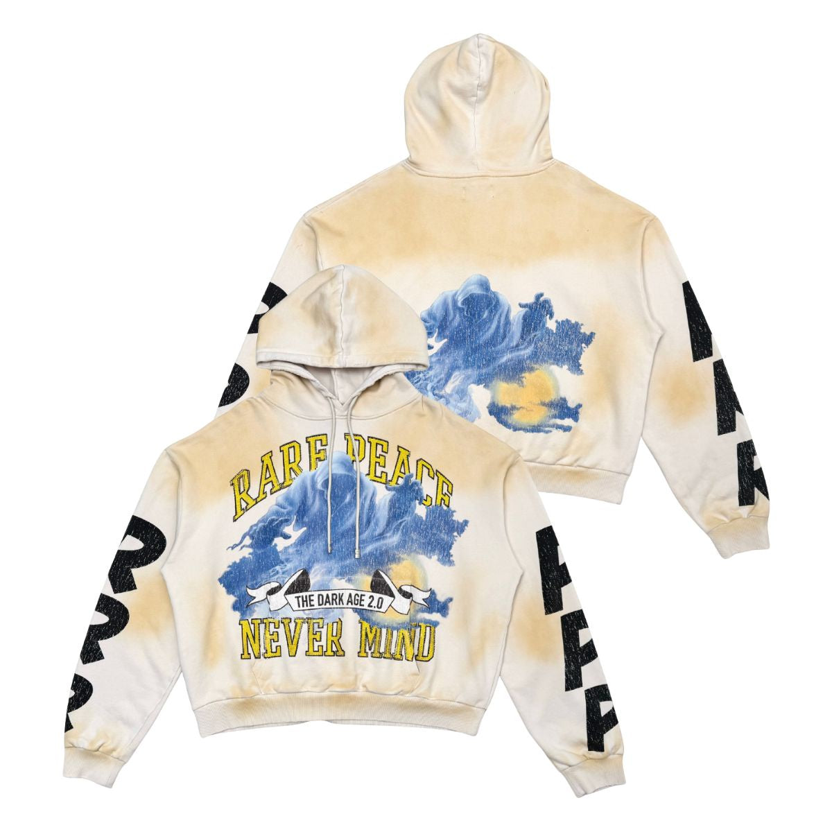Rare Peace "Dark Age 2.0" Rhinestone Washed Ecru Pullover Hoodie